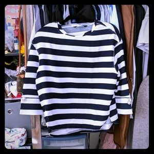 Navy blue striped boat neck top